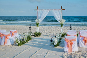 a wedding set up on a beach